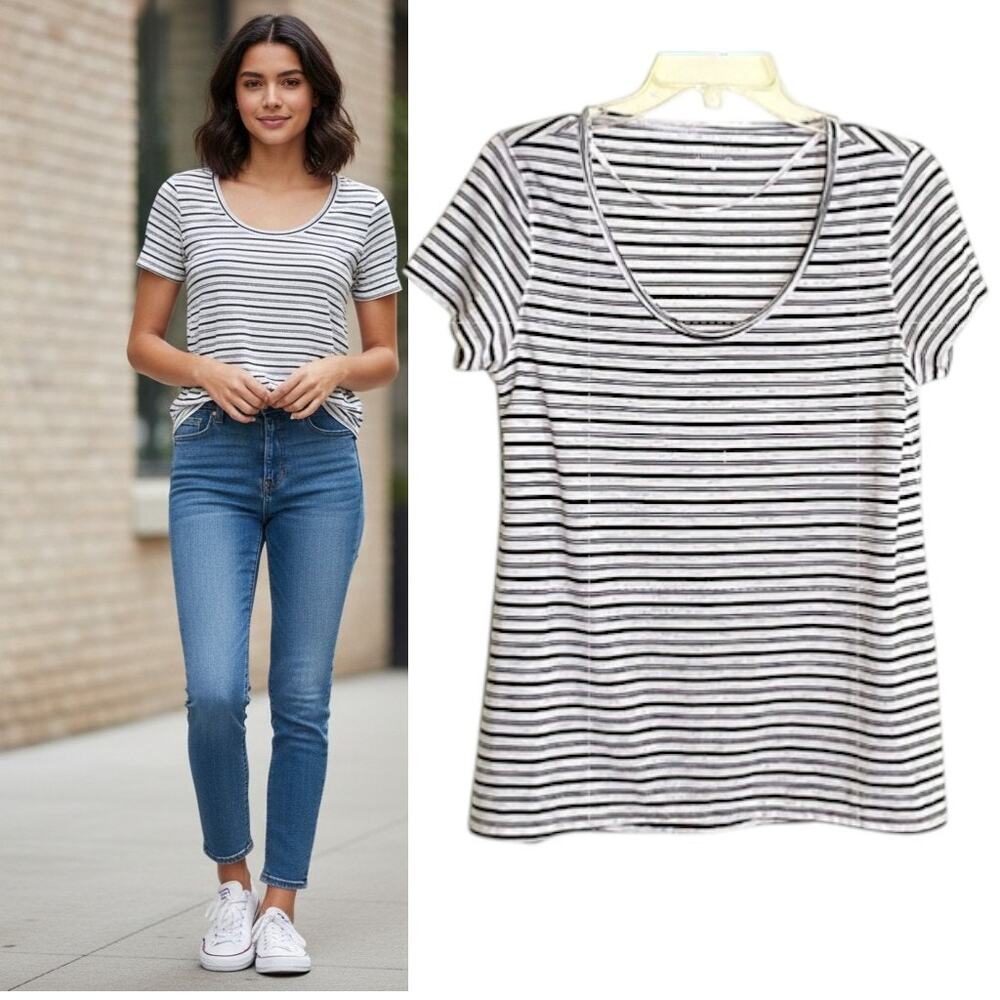 Calvin Klein Performance Striped Tee M Black White Knit Shirt Athleisure Sporty